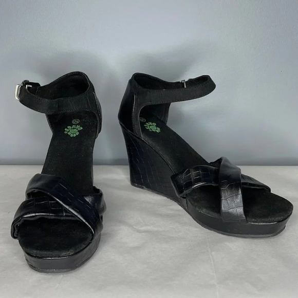 DAWGS Crossover Platform Wedges Black Crocodile Effect Open Toe Summer Size 10 - Picture 11 of 11